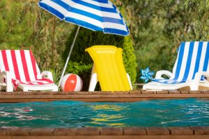 Swimming pool in garden. 