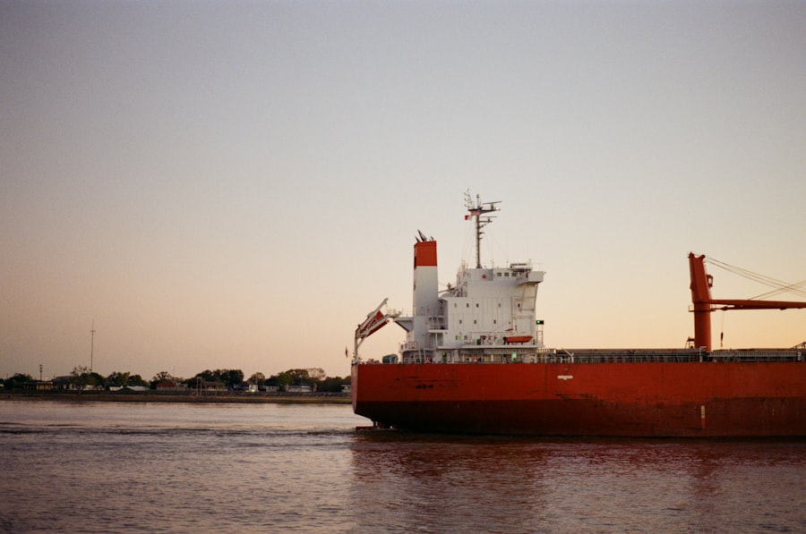 Shipping traffic on the Mississippi River near New Orleans, LA, close to St. Rose